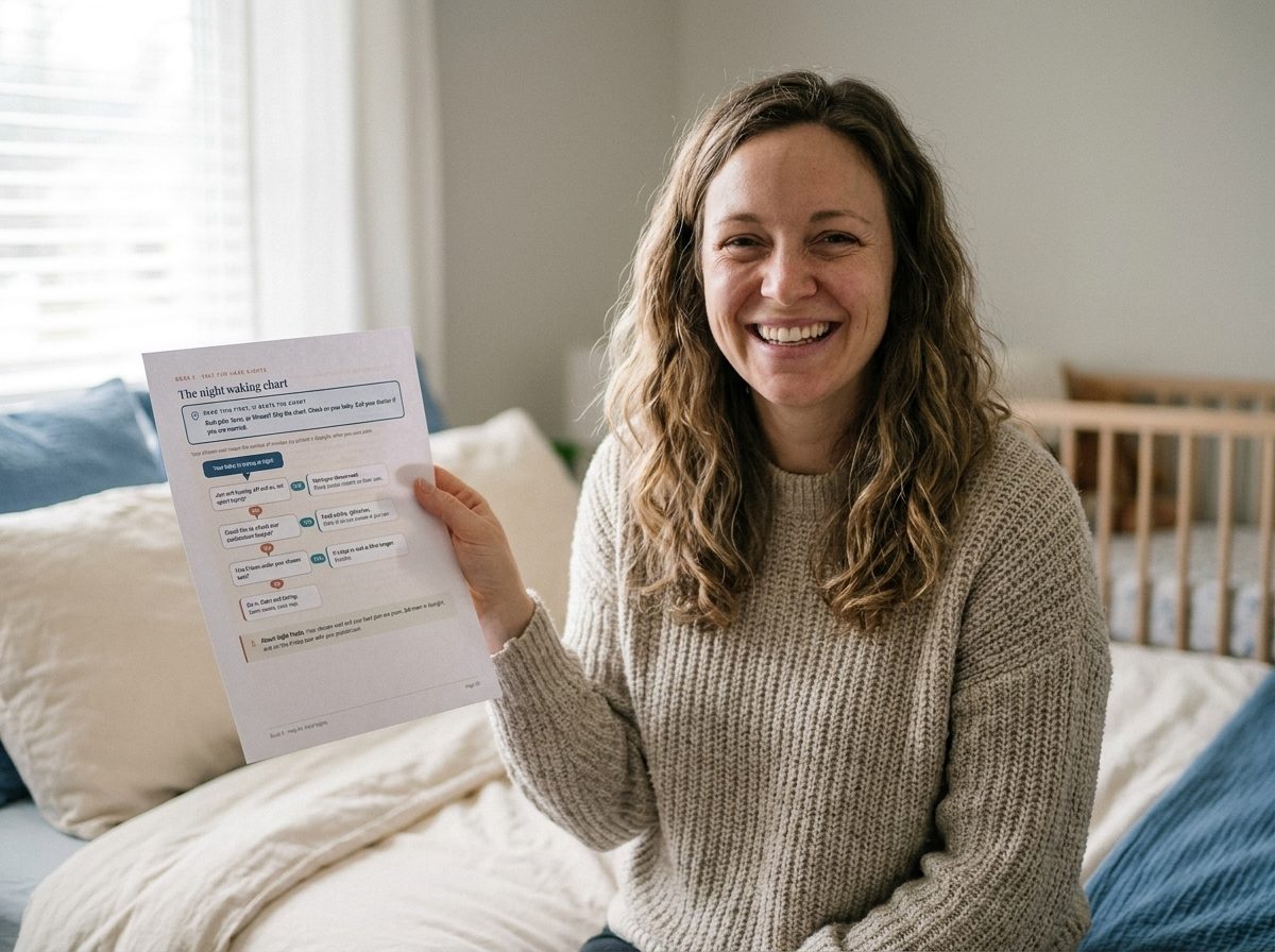 A parent holding the printed night waking chart
